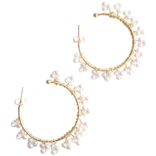 Gold Plated Hoop Earrings with Wrapped Tiny Pearl Beads